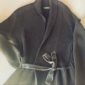 Lauren by RL chocolate brown short knot cardi with a velvet tie